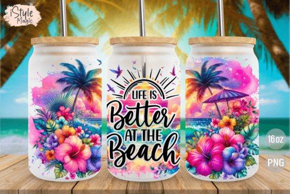 Download Summer Beach 16oz Glass Can Wrap PNG - Premium Resources
